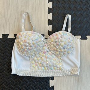 Windsor White gemmed corset top size small NWT